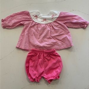 Stitchy Fish Ribbons and Curls Embroidered Bloomer Set, Pink Gingham, 3M, NWOT